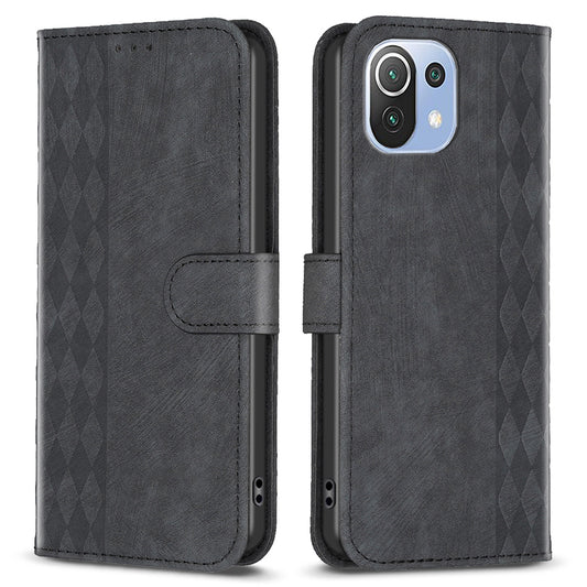 Phone Case for Xiaomi 11 Lite 5G NE / Mi 11 Lite 4G / 5G PU Leather Grid Pattern Imprinted Stand Wallet Cover