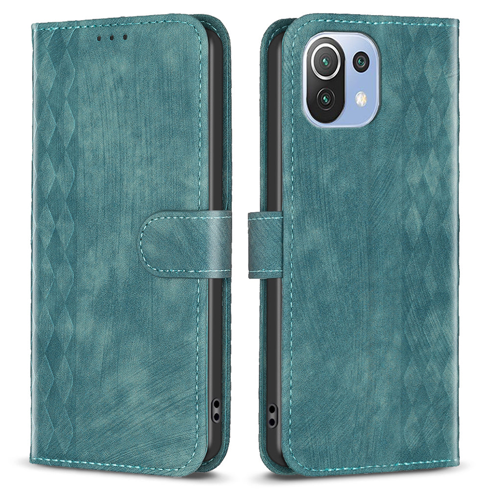 Phone Case for Xiaomi 11 Lite 5G NE / Mi 11 Lite 4G / 5G PU Leather Grid Pattern Imprinted Stand Wallet Cover