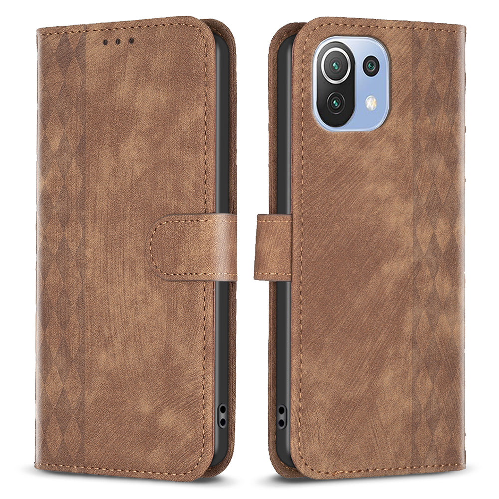 Phone Case for Xiaomi 11 Lite 5G NE / Mi 11 Lite 4G / 5G PU Leather Grid Pattern Imprinted Stand Wallet Cover