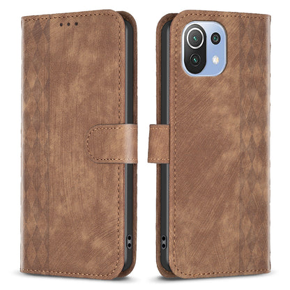Phone Case for Xiaomi 11 Lite 5G NE / Mi 11 Lite 4G / 5G PU Leather Grid Pattern Imprinted Stand Wallet Cover