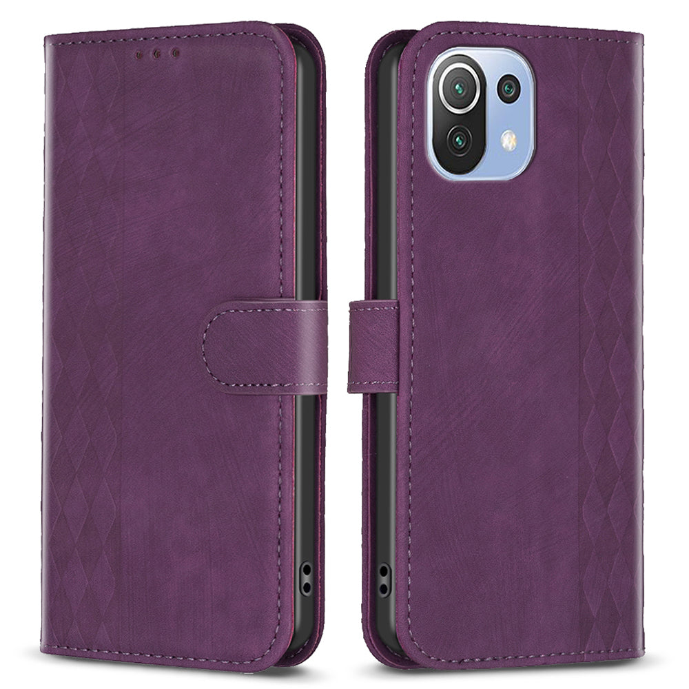Phone Case for Xiaomi 11 Lite 5G NE / Mi 11 Lite 4G / 5G PU Leather Grid Pattern Imprinted Stand Wallet Cover