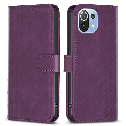 Phone Case for Xiaomi 11 Lite 5G NE / Mi 11 Lite 4G / 5G PU Leather Grid Pattern Imprinted Stand Wallet Cover