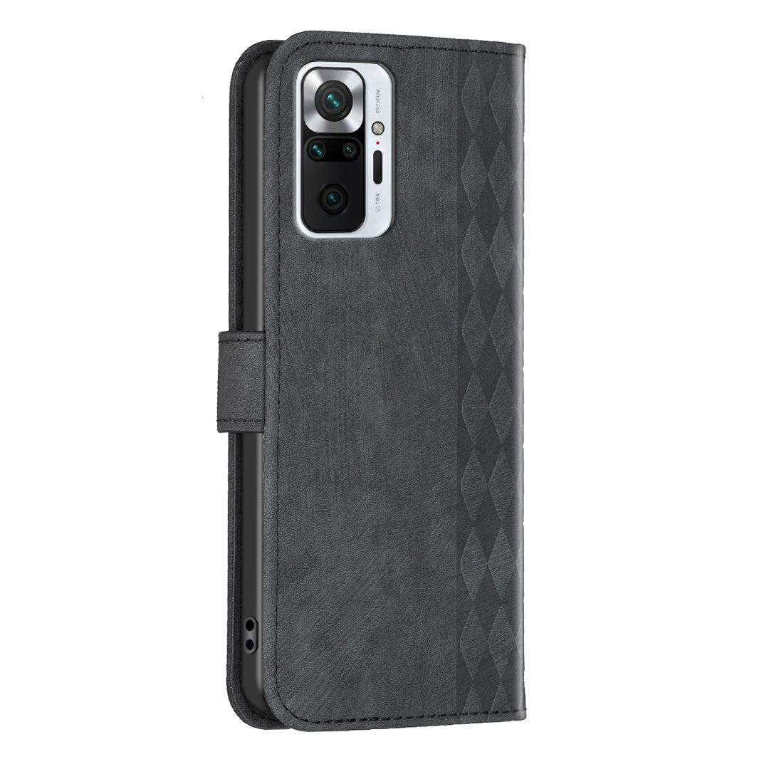 For Xiaomi Redmi Note 10 Pro 4G (Global) / (India) / 10 Pro Max 4G Imprinting Grid Wallet Stand Leather Phone Case