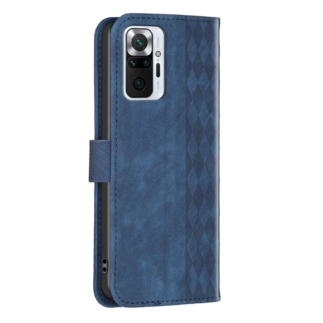 For Xiaomi Redmi Note 10 Pro 4G (Global) / (India) / 10 Pro Max 4G Imprinting Grid Wallet Stand Leather Phone Case