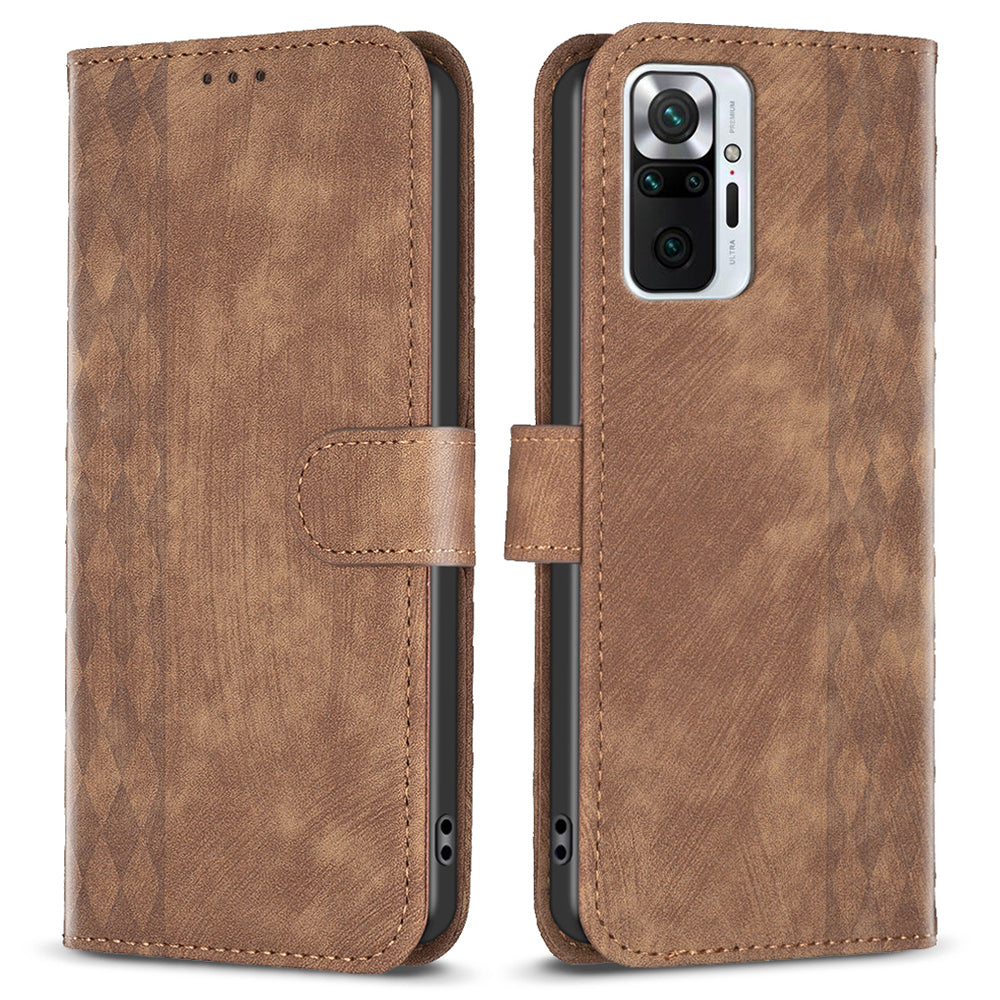 For Xiaomi Redmi Note 10 Pro 4G (Global) / (India) / 10 Pro Max 4G Imprinting Grid Wallet Stand Leather Phone Case