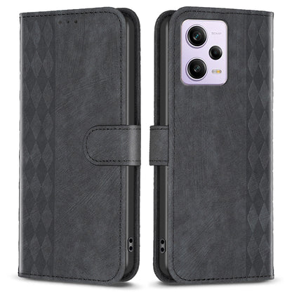 For Xiaomi Poco X5 Pro 5G / Redmi Note 12 Pro 5G / 12 Pro Speed 5G Phone Leather Case Grid Pattern Imprinted Stand Wallet Cover