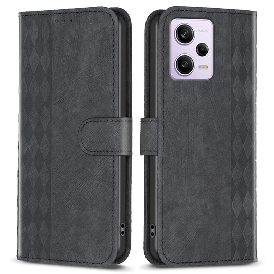 For Xiaomi Poco X5 Pro 5G / Redmi Note 12 Pro 5G / 12 Pro Speed 5G Phone Leather Case Grid Pattern Imprinted Stand Wallet Cover
