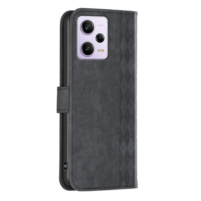 For Xiaomi Poco X5 Pro 5G / Redmi Note 12 Pro 5G / 12 Pro Speed 5G Phone Leather Case Grid Pattern Imprinted Stand Wallet Cover