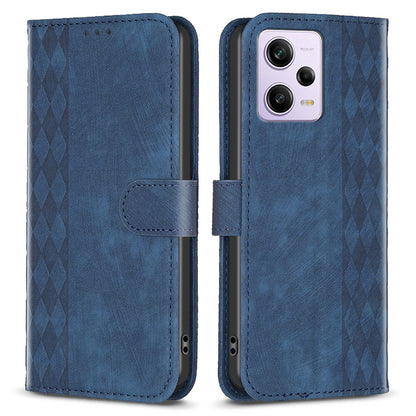For Xiaomi Poco X5 Pro 5G / Redmi Note 12 Pro 5G / 12 Pro Speed 5G Phone Leather Case Grid Pattern Imprinted Stand Wallet Cover