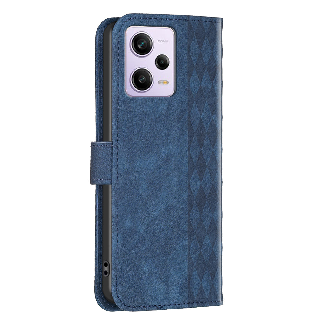 For Xiaomi Poco X5 Pro 5G / Redmi Note 12 Pro 5G / 12 Pro Speed 5G Phone Leather Case Grid Pattern Imprinted Stand Wallet Cover