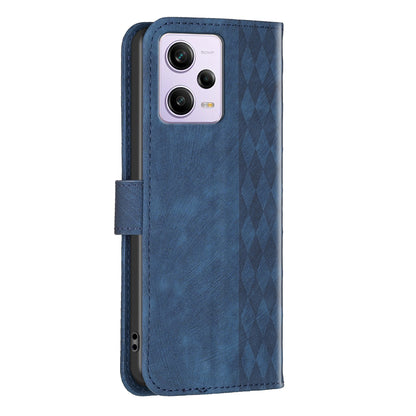For Xiaomi Poco X5 Pro 5G / Redmi Note 12 Pro 5G / 12 Pro Speed 5G Phone Leather Case Grid Pattern Imprinted Stand Wallet Cover