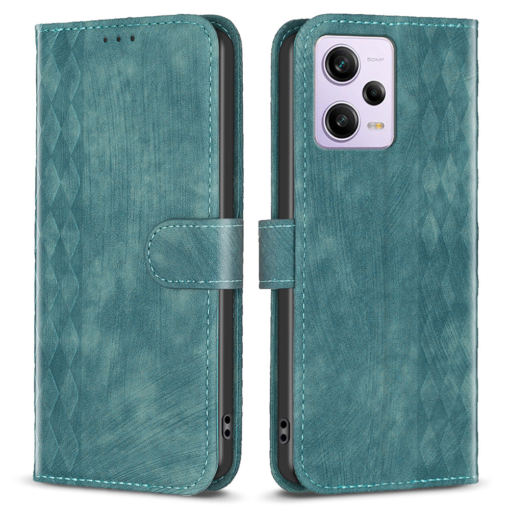For Xiaomi Poco X5 Pro 5G / Redmi Note 12 Pro 5G / 12 Pro Speed 5G Phone Leather Case Grid Pattern Imprinted Stand Wallet Cover