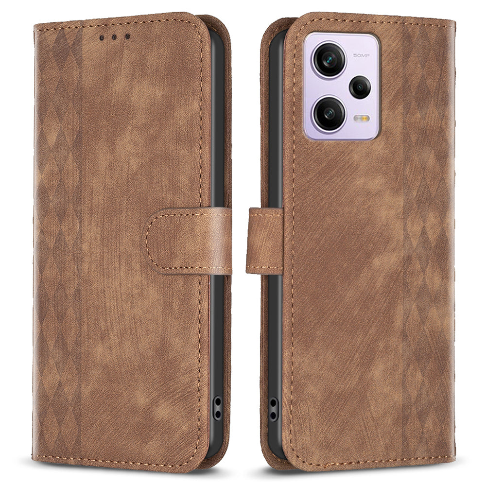 For Xiaomi Poco X5 Pro 5G / Redmi Note 12 Pro 5G / 12 Pro Speed 5G Phone Leather Case Grid Pattern Imprinted Stand Wallet Cover
