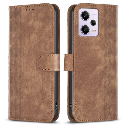 For Xiaomi Poco X5 Pro 5G / Redmi Note 12 Pro 5G / 12 Pro Speed 5G Phone Leather Case Grid Pattern Imprinted Stand Wallet Cover