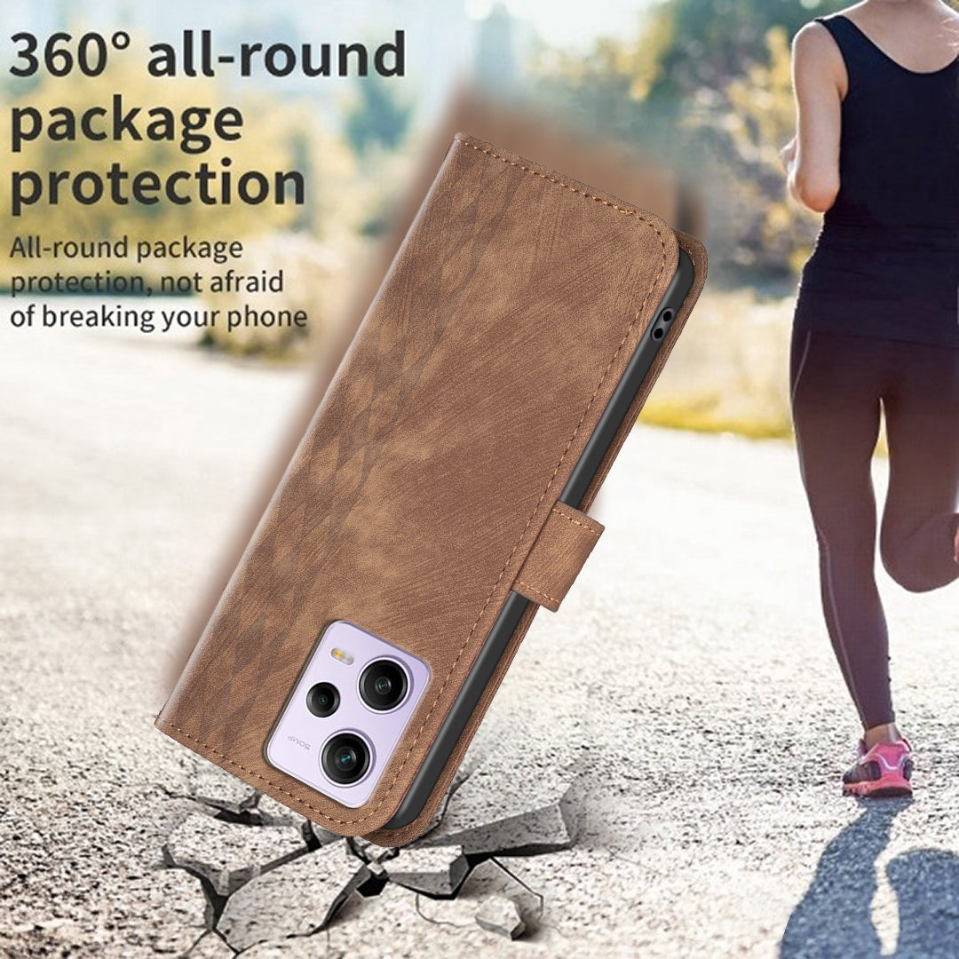 For Xiaomi Poco X5 Pro 5G / Redmi Note 12 Pro 5G / 12 Pro Speed 5G Phone Leather Case Grid Pattern Imprinted Stand Wallet Cover