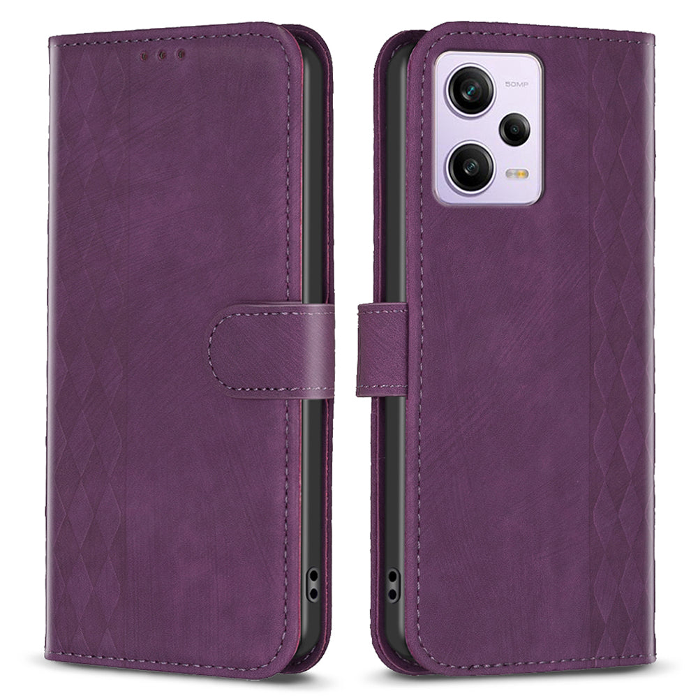 For Xiaomi Poco X5 Pro 5G / Redmi Note 12 Pro 5G / 12 Pro Speed 5G Phone Leather Case Grid Pattern Imprinted Stand Wallet Cover