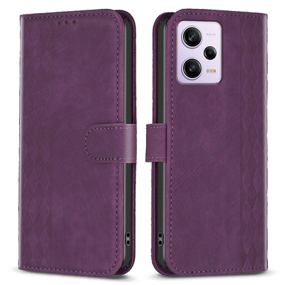 For Xiaomi Poco X5 Pro 5G / Redmi Note 12 Pro 5G / 12 Pro Speed 5G Phone Leather Case Grid Pattern Imprinted Stand Wallet Cover