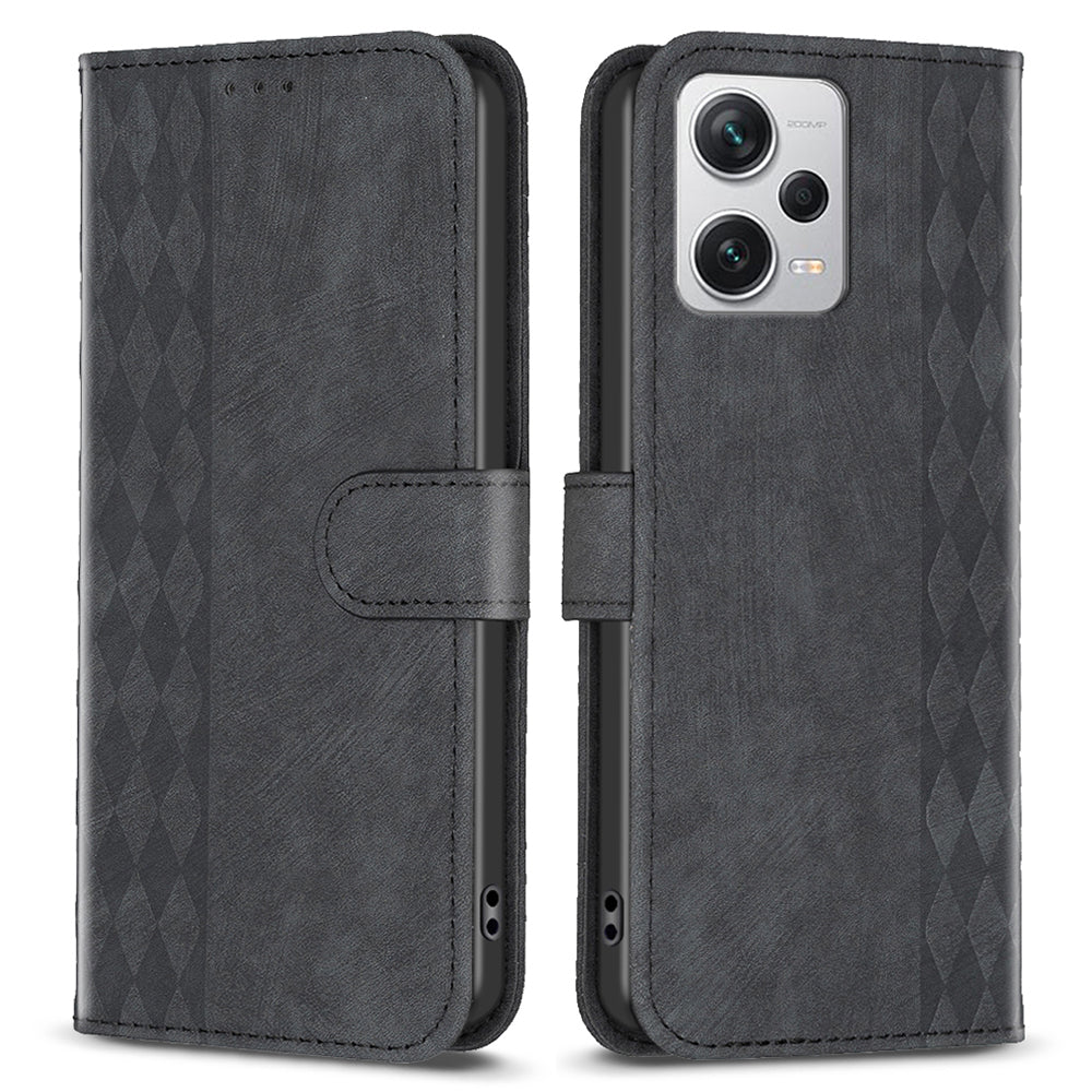 For Xiaomi Redmi Note 12 Pro+ 5G Leather Phone Case Imprinting Grid Wallet Stand Anti-drop Shell