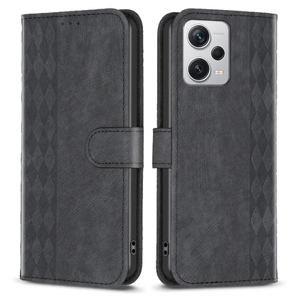 For Xiaomi Redmi Note 12 Pro+ 5G Leather Phone Case Imprinting Grid Wallet Stand Anti-drop Shell