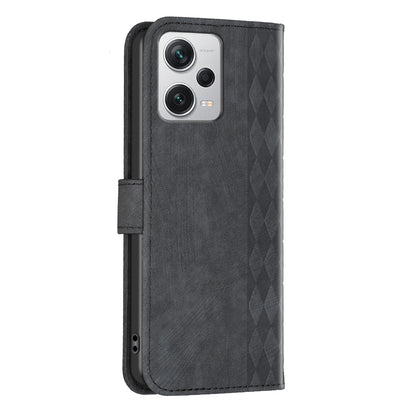 For Xiaomi Redmi Note 12 Pro+ 5G Leather Phone Case Imprinting Grid Wallet Stand Anti-drop Shell
