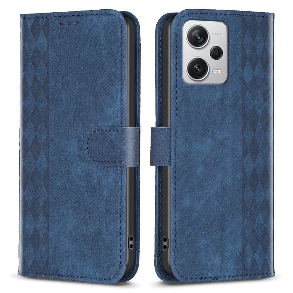 For Xiaomi Redmi Note 12 Pro+ 5G Leather Phone Case Imprinting Grid Wallet Stand Anti-drop Shell