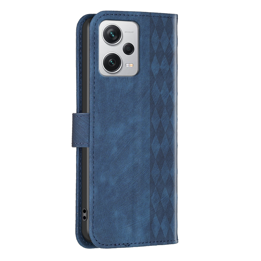 For Xiaomi Redmi Note 12 Pro+ 5G Leather Phone Case Imprinting Grid Wallet Stand Anti-drop Shell