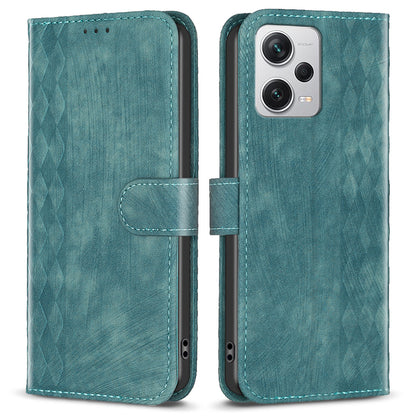 For Xiaomi Redmi Note 12 Pro+ 5G Leather Phone Case Imprinting Grid Wallet Stand Anti-drop Shell