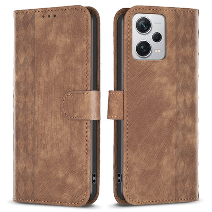 For Xiaomi Redmi Note 12 Pro+ 5G Leather Phone Case Imprinting Grid Wallet Stand Anti-drop Shell