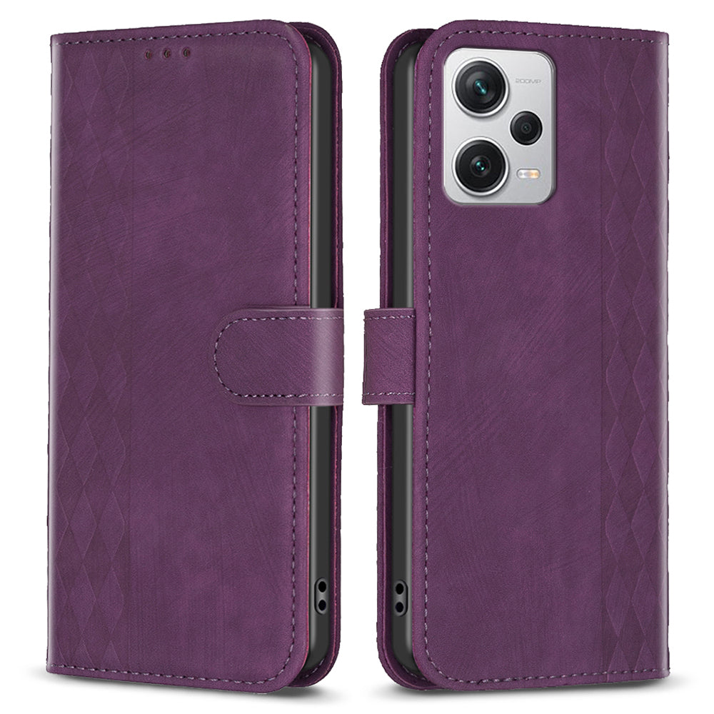 For Xiaomi Redmi Note 12 Pro+ 5G Leather Phone Case Imprinting Grid Wallet Stand Anti-drop Shell