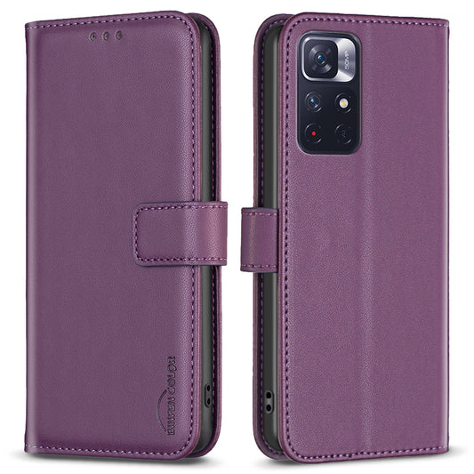 BINFEN COLOR BF17 Phone Case for Xiaomi Redmi Note 11 4G (Qualcomm) / Note 11S 4G PU Leather Stand Wallet Cover