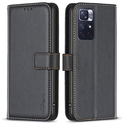 BINFEN COLOR BF17 Phone Case for Xiaomi Redmi Note 11 4G (Qualcomm) / Note 11S 4G PU Leather Stand Wallet Cover