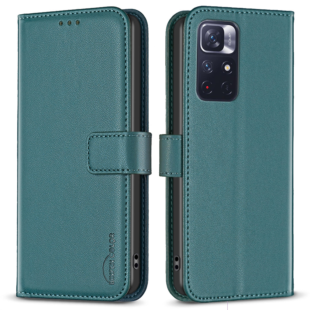 BINFEN COLOR BF17 Phone Case for Xiaomi Redmi Note 11 4G (Qualcomm) / Note 11S 4G PU Leather Stand Wallet Cover