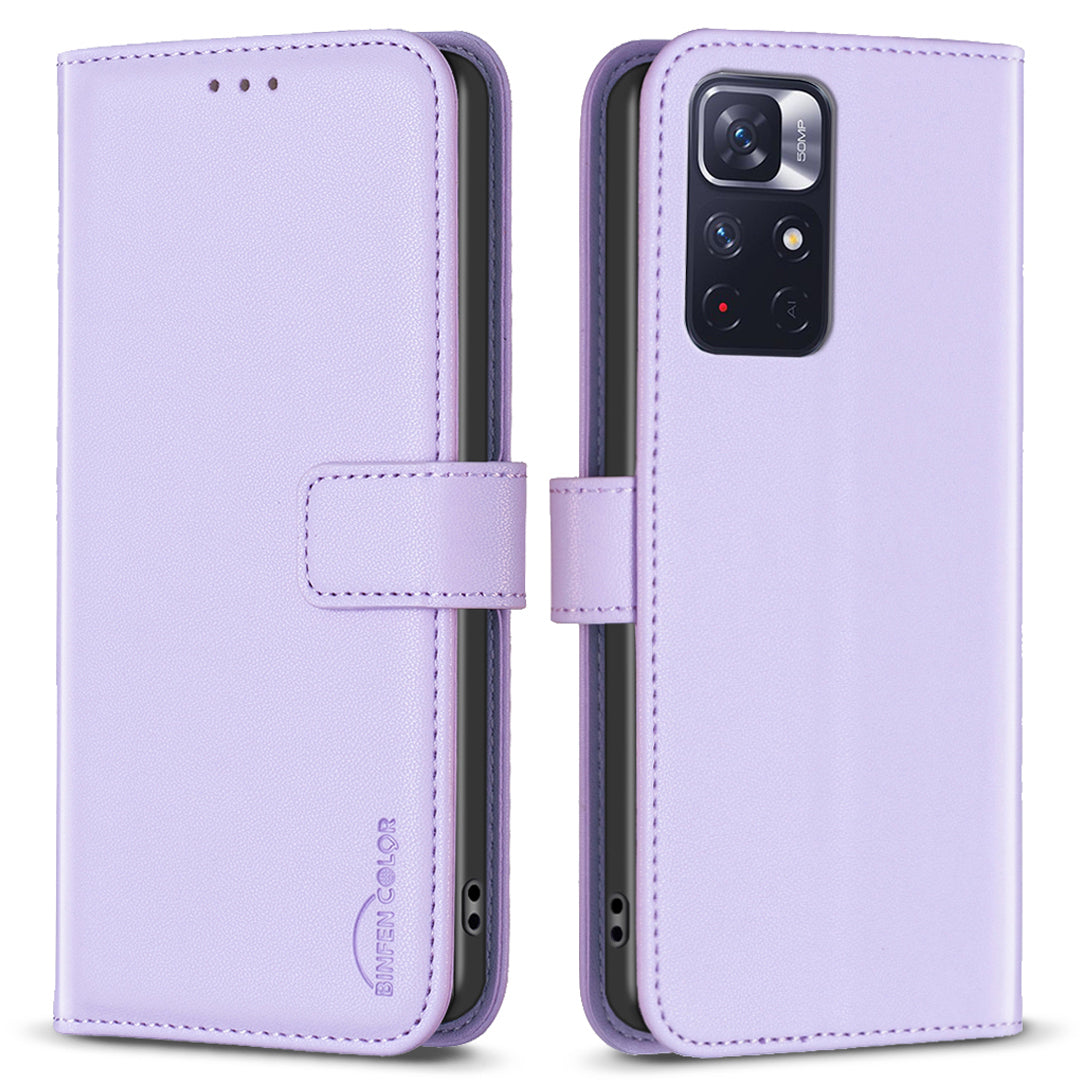 BINFEN COLOR BF17 Phone Case for Xiaomi Redmi Note 11 4G (Qualcomm) / Note 11S 4G PU Leather Stand Wallet Cover