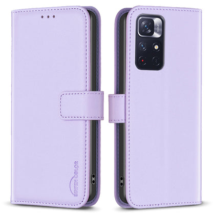 BINFEN COLOR BF17 Phone Case for Xiaomi Redmi Note 11 4G (Qualcomm) / Note 11S 4G PU Leather Stand Wallet Cover