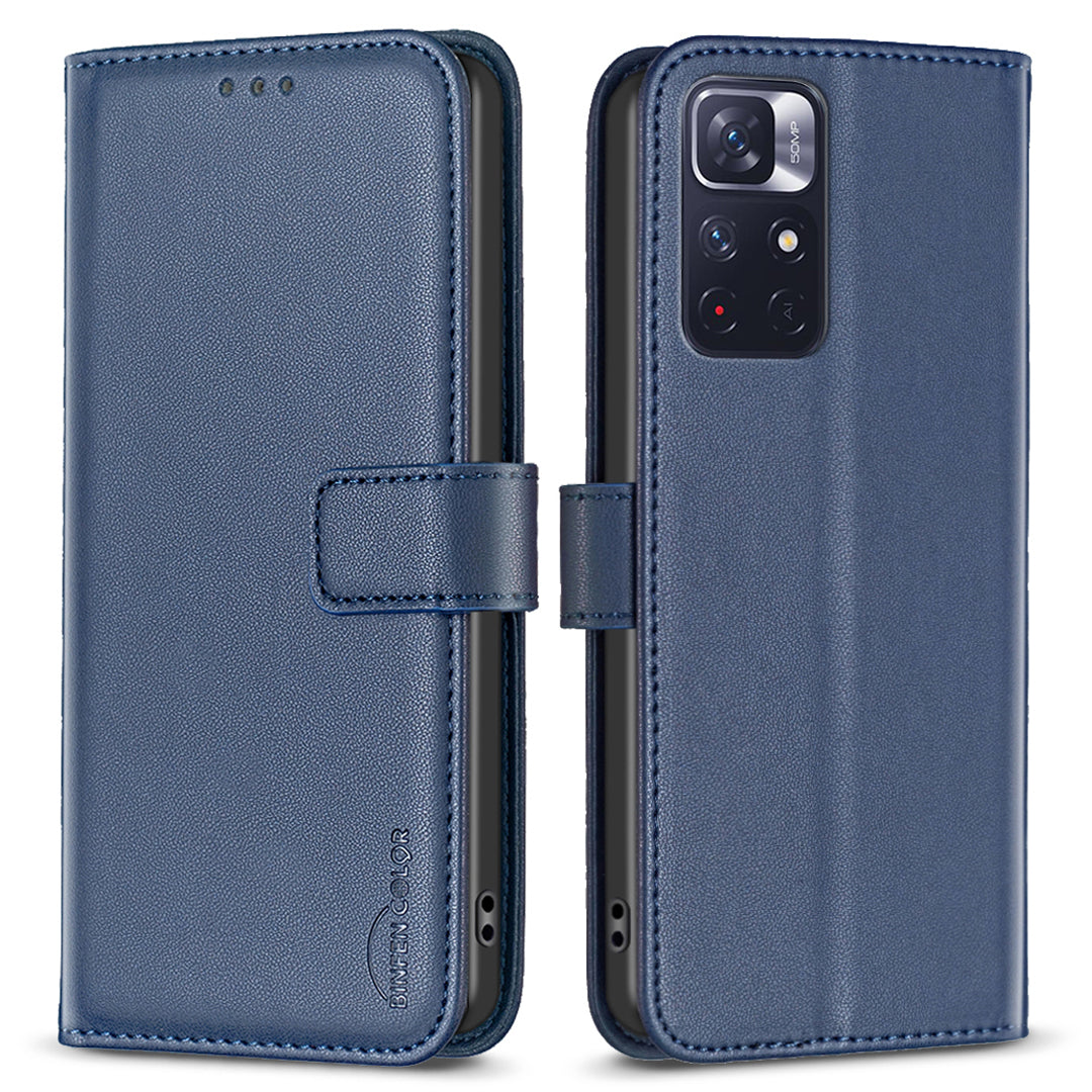 BINFEN COLOR BF17 Phone Case for Xiaomi Redmi Note 11 4G (Qualcomm) / Note 11S 4G PU Leather Stand Wallet Cover