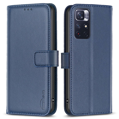 BINFEN COLOR BF17 Phone Case for Xiaomi Redmi Note 11 4G (Qualcomm) / Note 11S 4G PU Leather Stand Wallet Cover