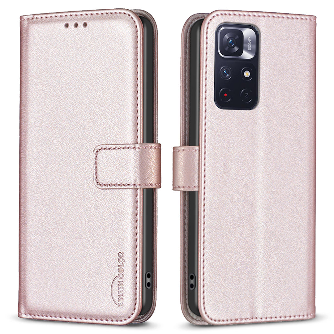 BINFEN COLOR BF17 Phone Case for Xiaomi Redmi Note 11 4G (Qualcomm) / Note 11S 4G PU Leather Stand Wallet Cover