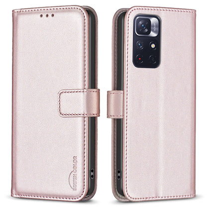BINFEN COLOR BF17 Phone Case for Xiaomi Redmi Note 11 4G (Qualcomm) / Note 11S 4G PU Leather Stand Wallet Cover