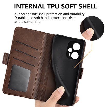 For Xiaomi Redmi Note 12 Turbo / Poco F5 5G Wallet Flip Phone Cover Calf Texture PU Leather Stand Folio Case