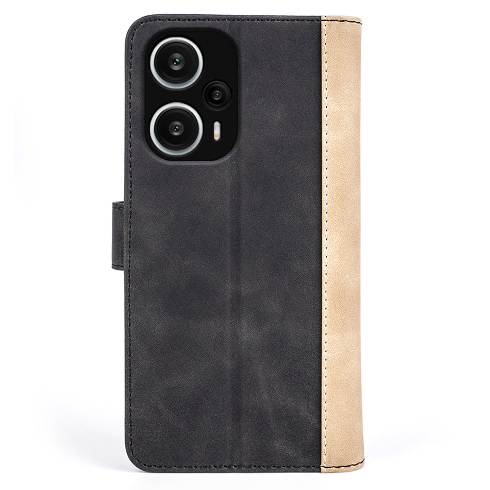 For Xiaomi Redmi Note 12 Turbo / Poco F5 5G PU Leather Wallet Phone Cover Dual-color Splicing Stand Case