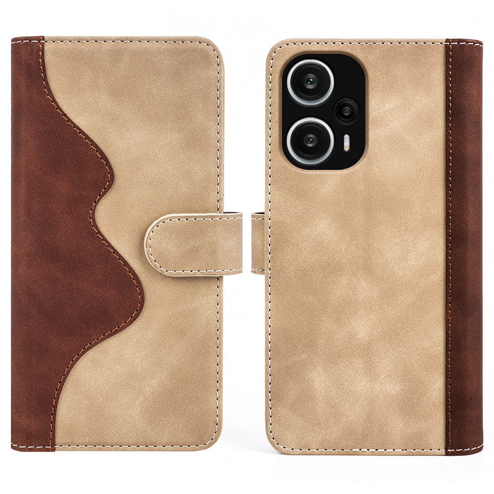 For Xiaomi Redmi Note 12 Turbo / Poco F5 5G PU Leather Wallet Phone Cover Dual-color Splicing Stand Case