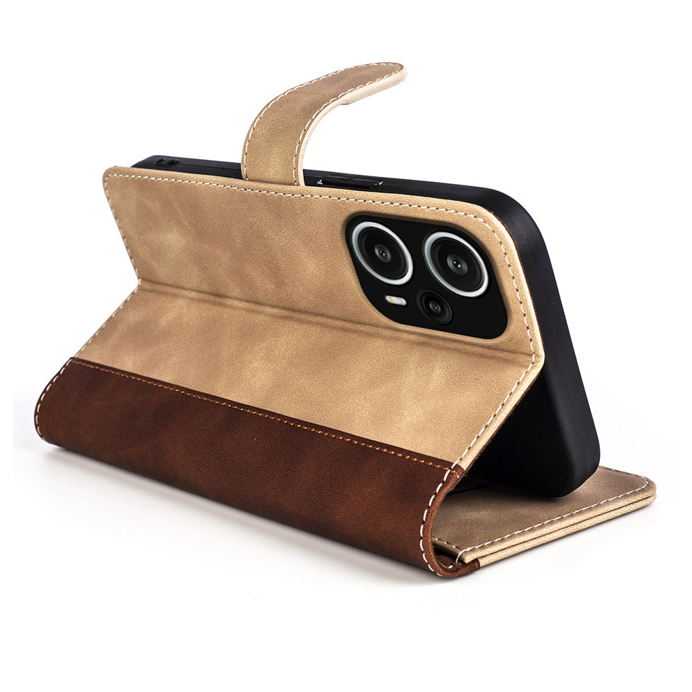 For Xiaomi Redmi Note 12 Turbo / Poco F5 5G PU Leather Wallet Phone Cover Dual-color Splicing Stand Case