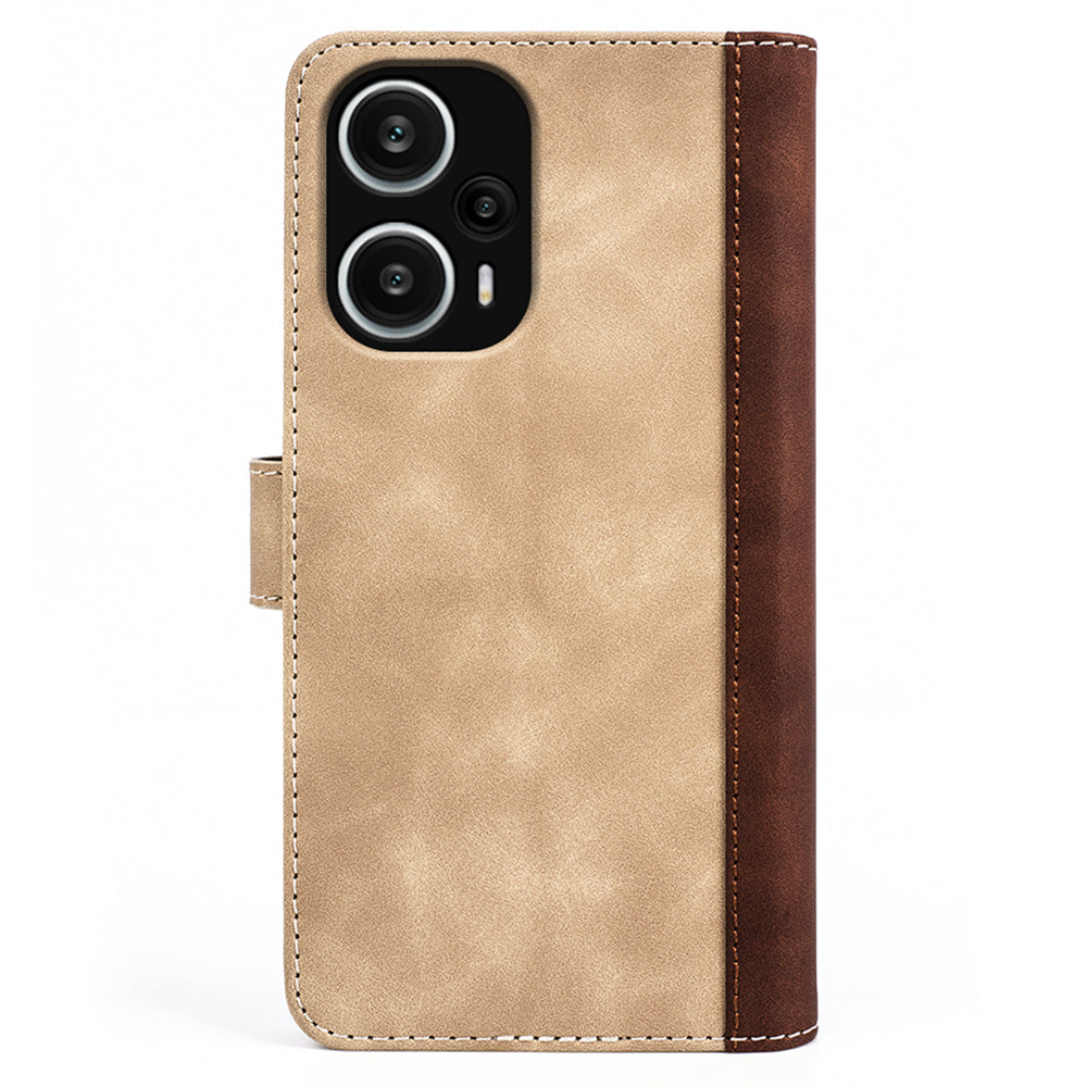 For Xiaomi Redmi Note 12 Turbo / Poco F5 5G PU Leather Wallet Phone Cover Dual-color Splicing Stand Case