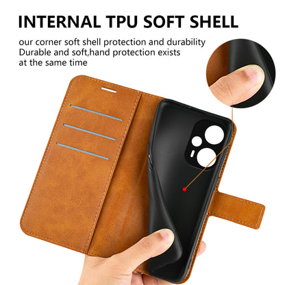 For Xiaomi Redmi Note 12 Turbo / Poco F5 5G Calf Texture Stand Wallet Square Magnetic Closure PU Leather Phone Case