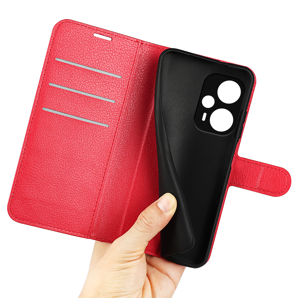 Stand Case for Xiaomi Redmi Note 12 Turbo / Poco F5 5G PU Leather Litchi Texture Wallet Phone Cover