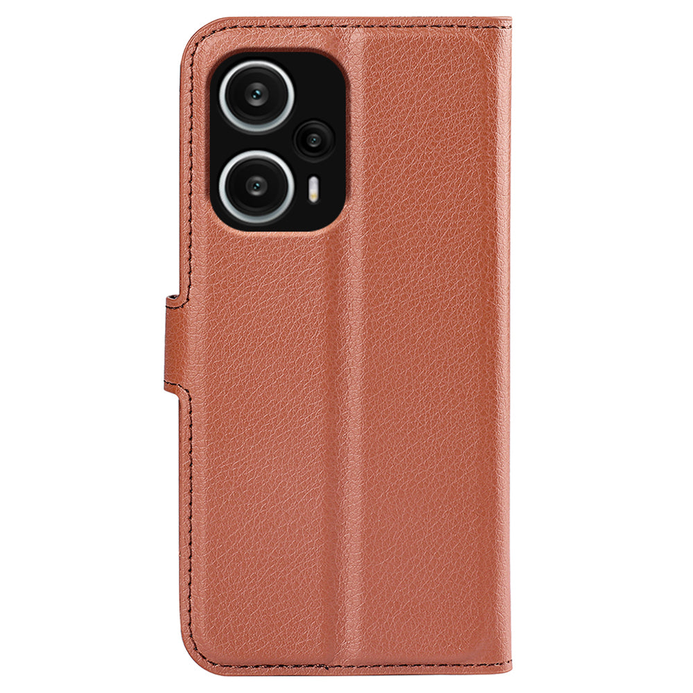Stand Case for Xiaomi Redmi Note 12 Turbo / Poco F5 5G PU Leather Litchi Texture Wallet Phone Cover