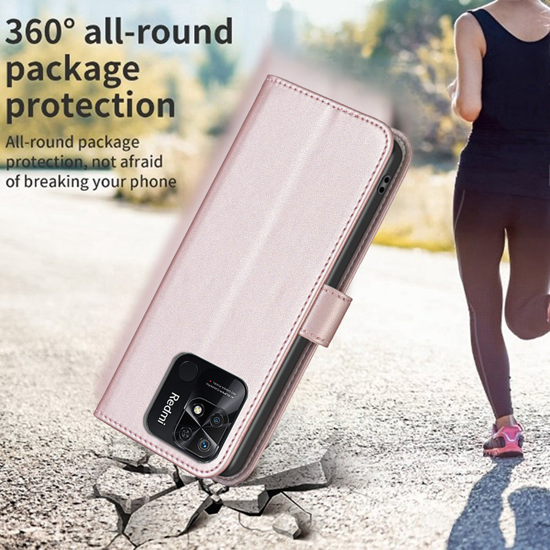 BINFEN COLOR BF17 Stand Phone Case for Xiaomi Redmi 10C 4G PU Leather Wallet Smartphone Cover