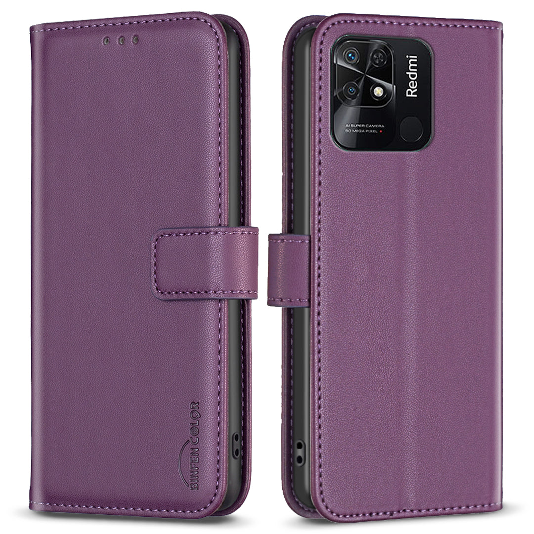BINFEN COLOR BF17 Stand Phone Case for Xiaomi Redmi 10C 4G PU Leather Wallet Smartphone Cover