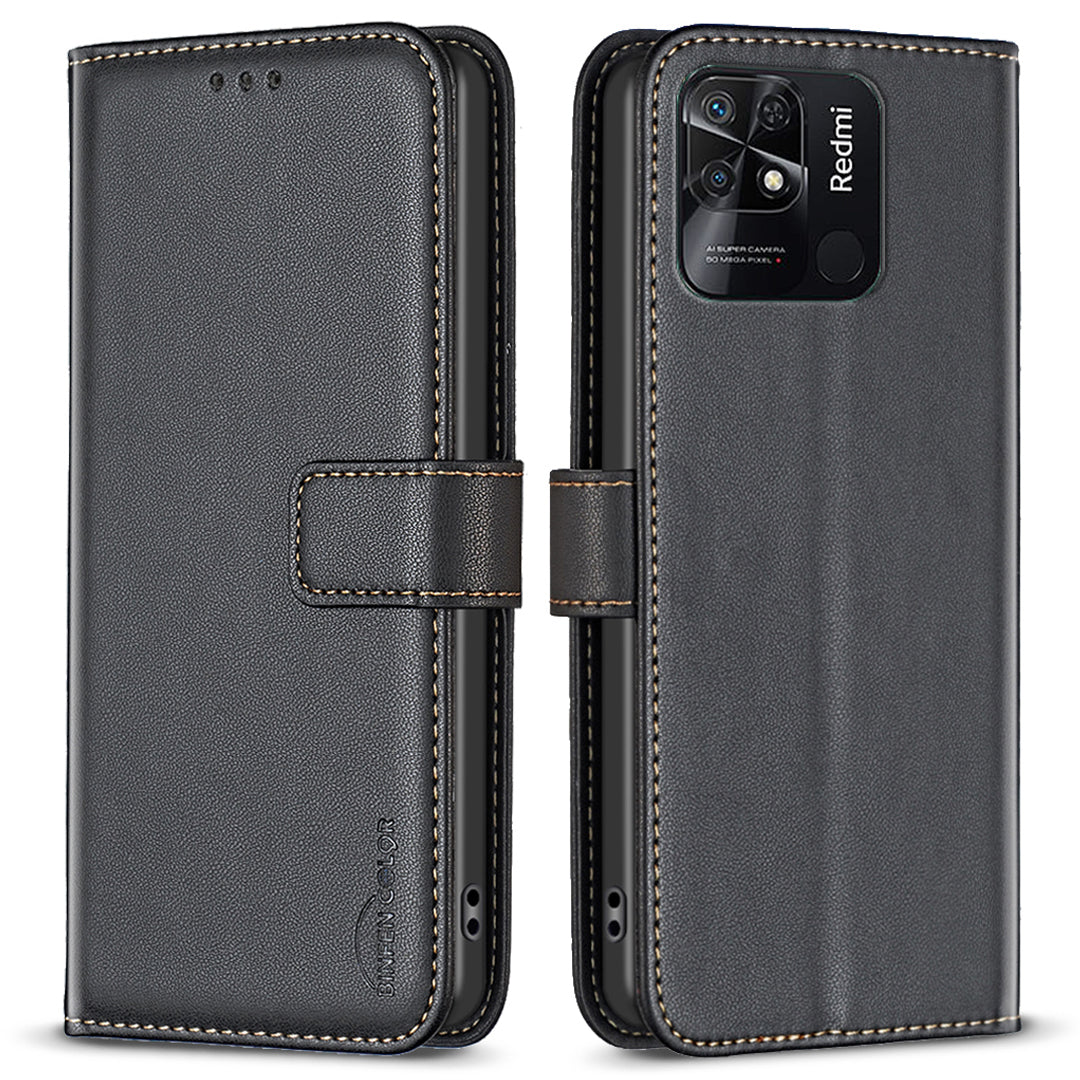 BINFEN COLOR BF17 Stand Phone Case for Xiaomi Redmi 10C 4G PU Leather Wallet Smartphone Cover