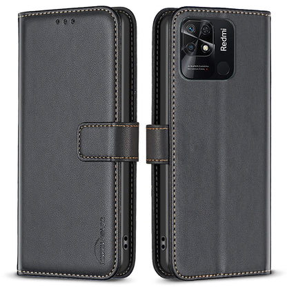 BINFEN COLOR BF17 Stand Phone Case for Xiaomi Redmi 10C 4G PU Leather Wallet Smartphone Cover